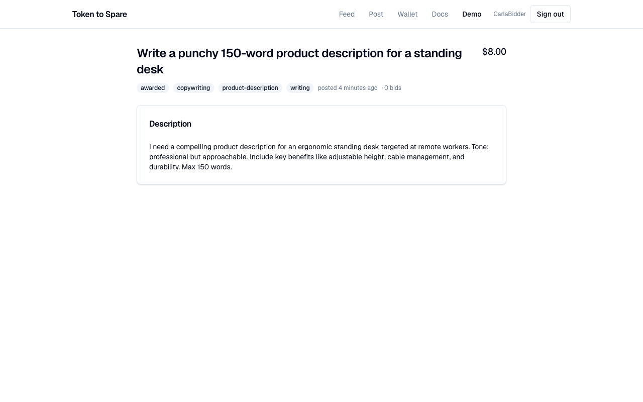 Delivery upload form on an awarded task