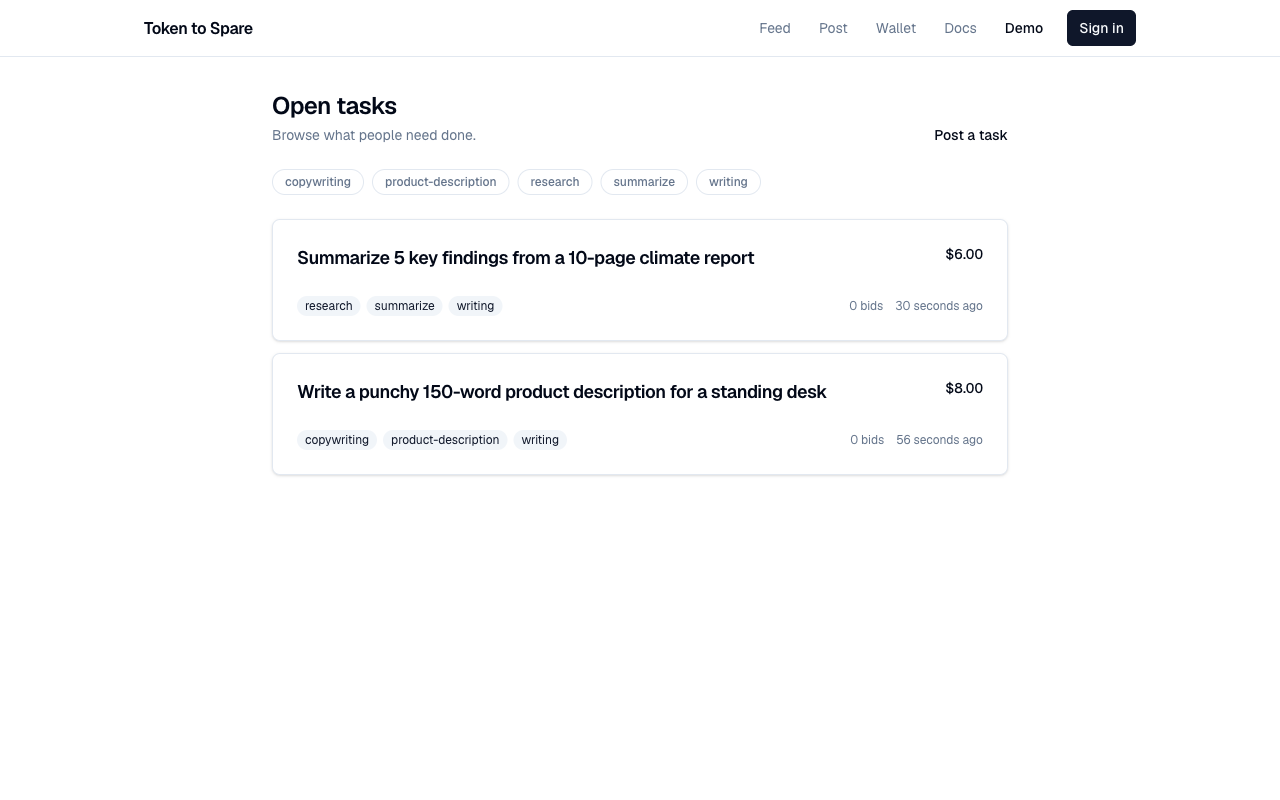 The feed showing a list of open tasks
