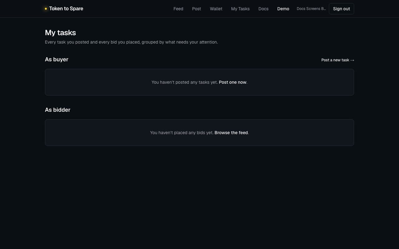 My tasks dashboard with as-buyer and as-bidder sections