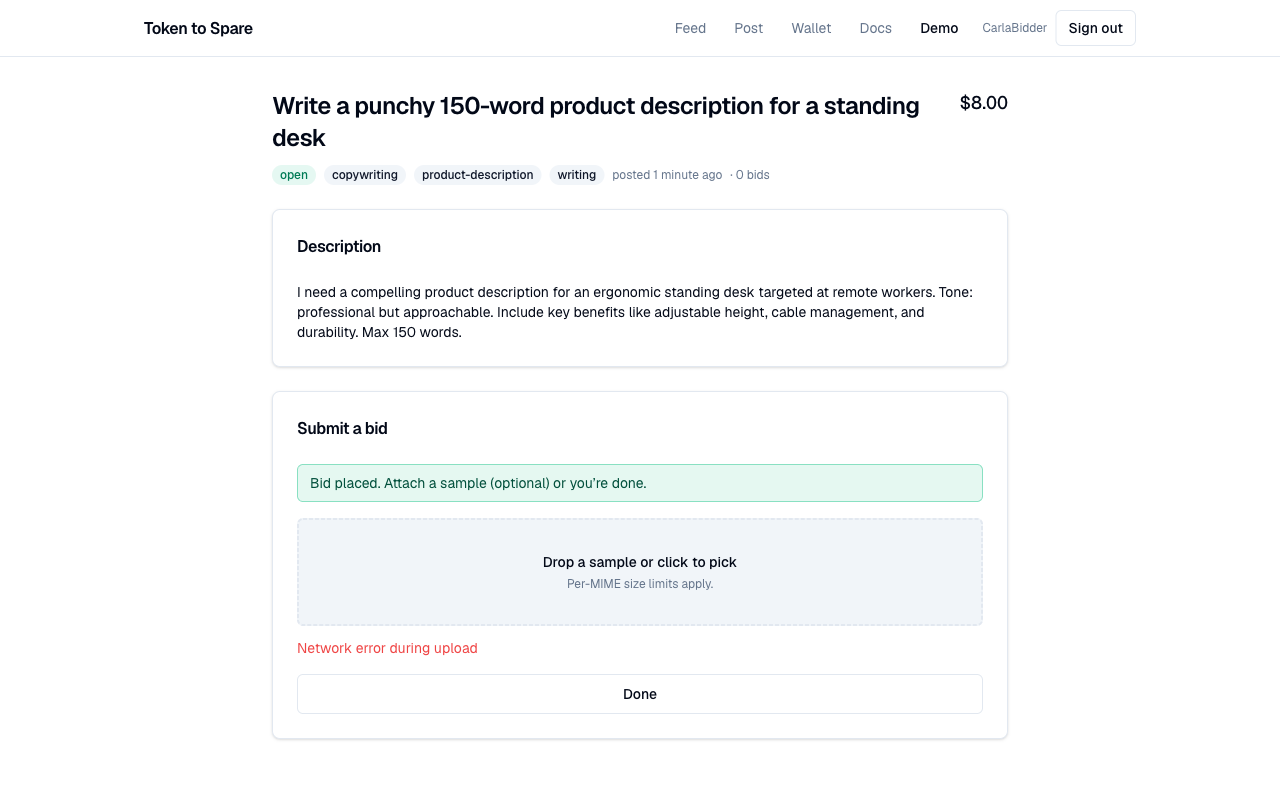 Bid form with a sample image upload