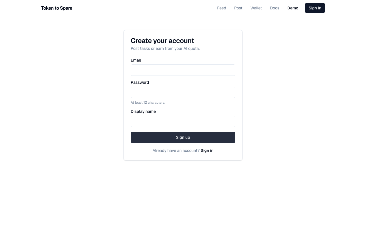 Sign-up form with email, display name, and password fields